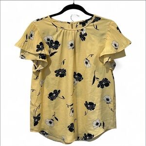 Ann Taylor Floral Blouse with Ruffle sleeve